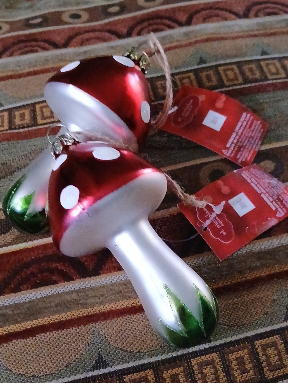 Holiday Mushroom Glass Ornament - Red and White